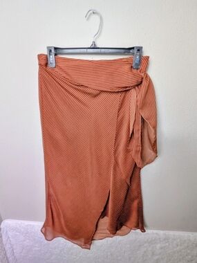 J.O.A X Anthroplogie Wrap Skirt Women’s Medium Rust Orange Pinstripe Midi Skirt